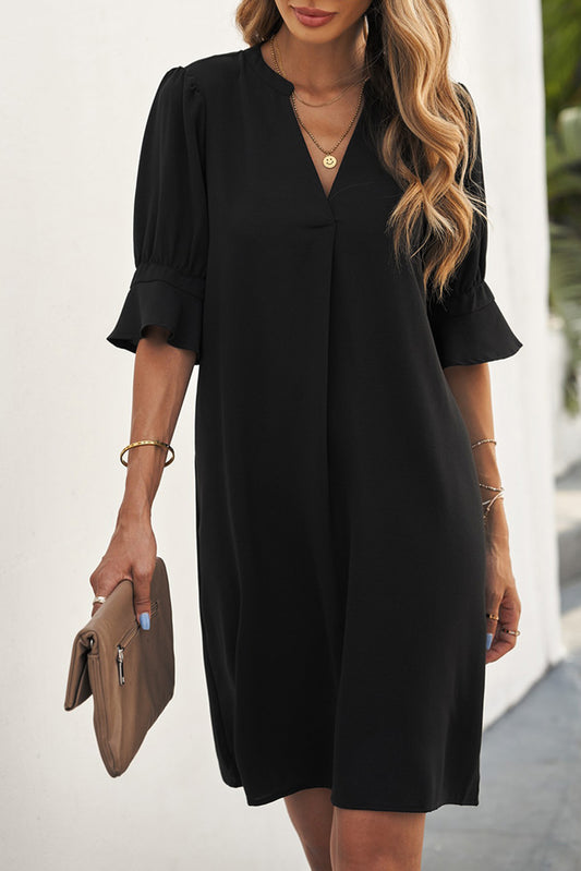 Black Ruffled Sleeve Shift Dress Mini Dresses JT's Designer Fashion