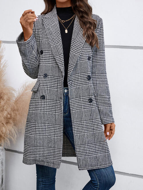 Houndstooth Laper Collar Buttoned Coat Black Coats & Jackets JT's Designer Fashion