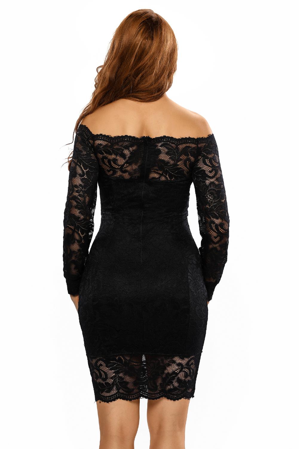 Black Lace off Shoulder Dress Mini Dresses JT's Designer Fashion