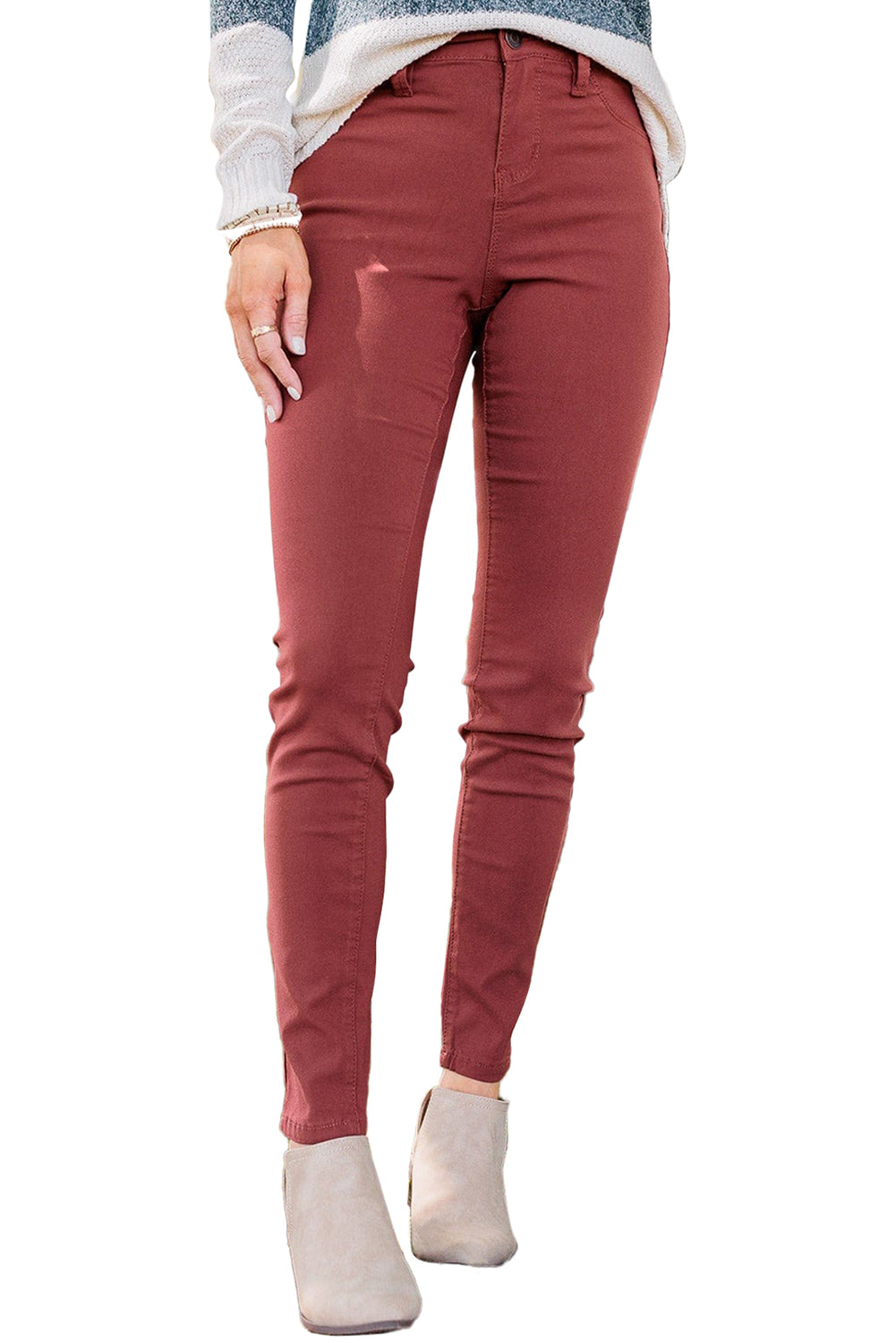 Mid Rise Solid Color Skinny Jeans Jeans JT's Designer Fashion