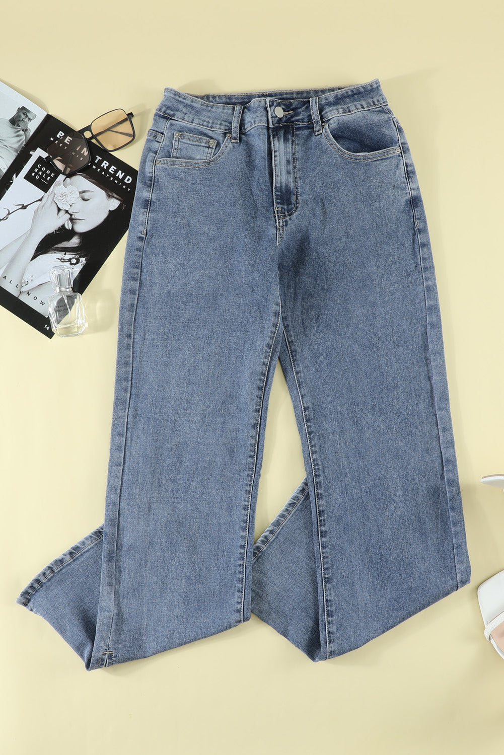 Blue High Rise Slit Anklet Flare Jeans Jeans JT's Designer Fashion