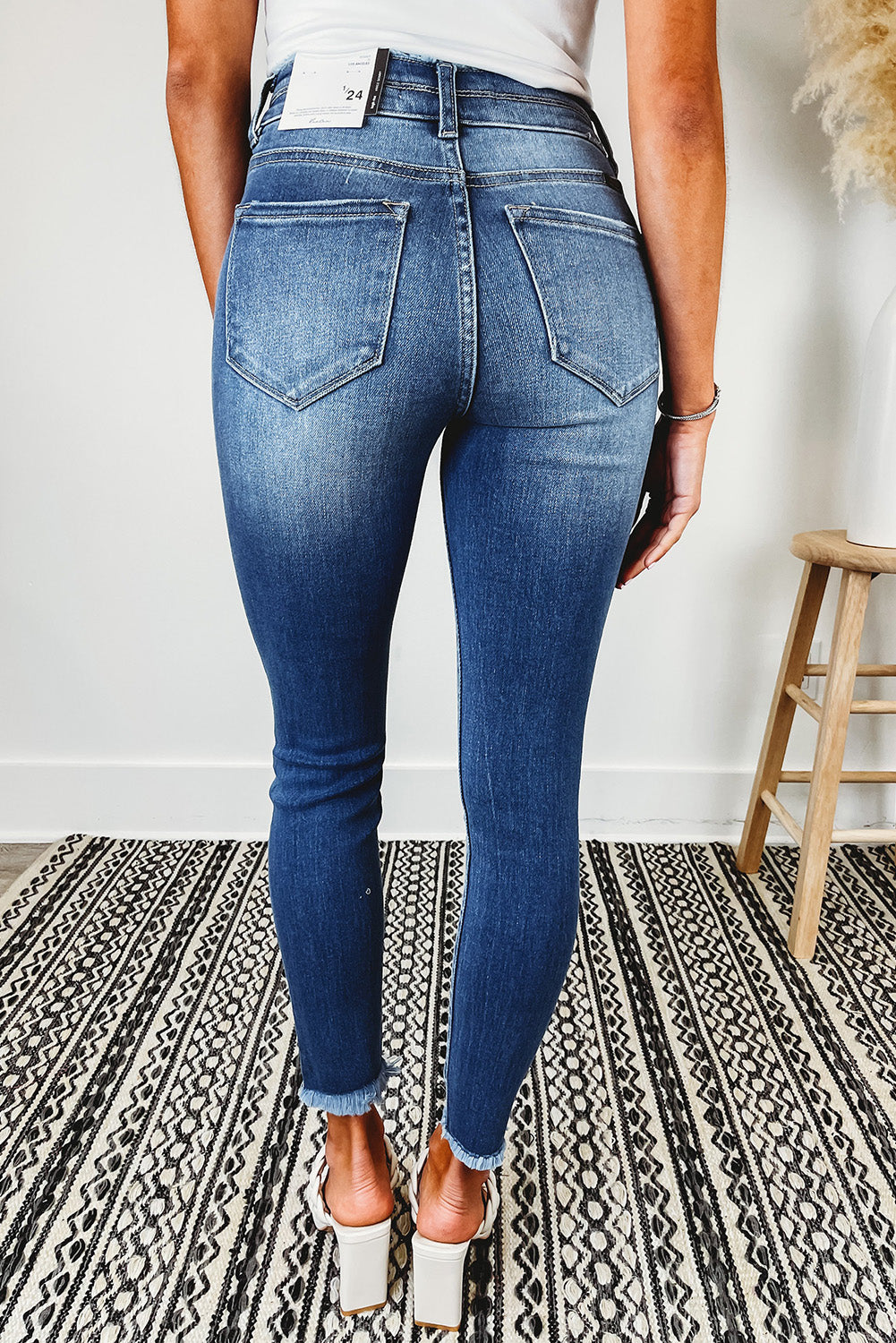 Blue Double Button Raw Hem Ankle Jeans Jeans JT's Designer Fashion