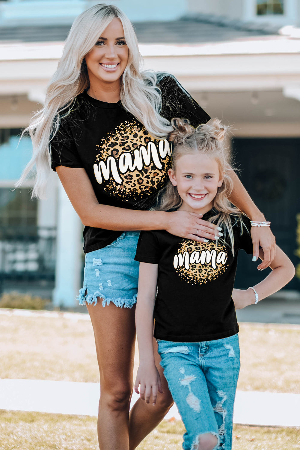 Black Family Matching Girl's Mama Leopard Print Short Sleeve T Shirt Family T-shirts JT's Designer Fashion