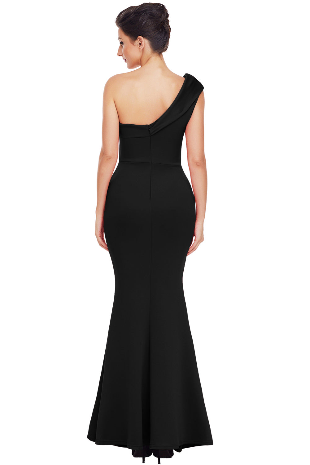 Black Sexy One Shoulder Ponti Gown Evening Dresses JT's Designer Fashion