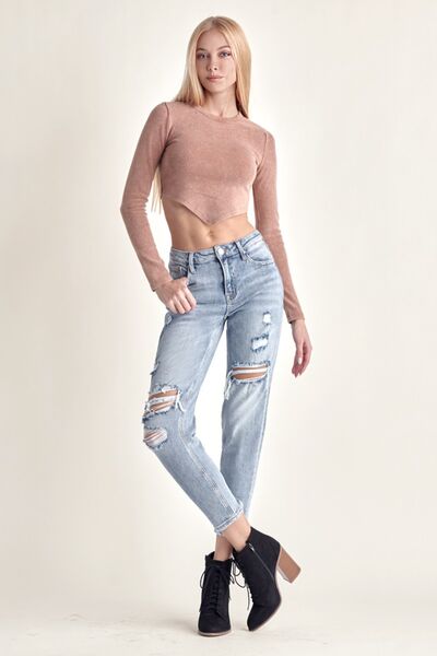 RISEN Distressed Slim Cropped Jeans Jeans JT's Designer Fashion