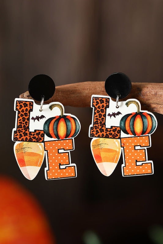 Grapefruit Orange LOVE Leopard Pumpkin Printed Earrings Jewelry JT's Designer Fashion