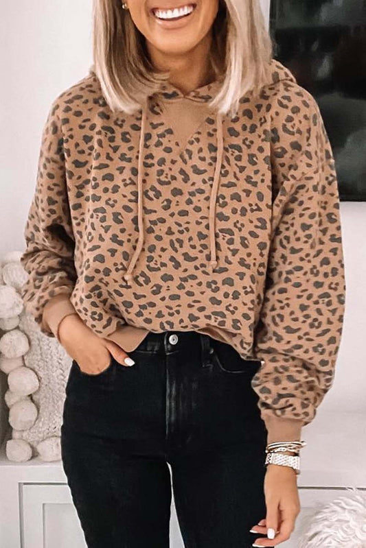 Leopard Long Sleeve Slim Fit Drawstring Hoodie Pre Order Sweatshirts & Hoodies JT's Designer Fashion
