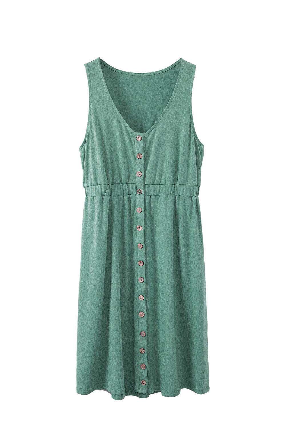 Green Buttons Sleeveless High Waist Mini Dress Mini Dresses JT's Designer Fashion