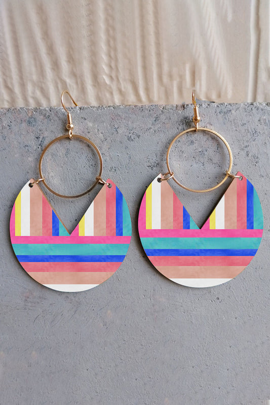 Multicolor Striped Color Block Notch Round Hook Earrings Jewelry JT's Designer Fashion