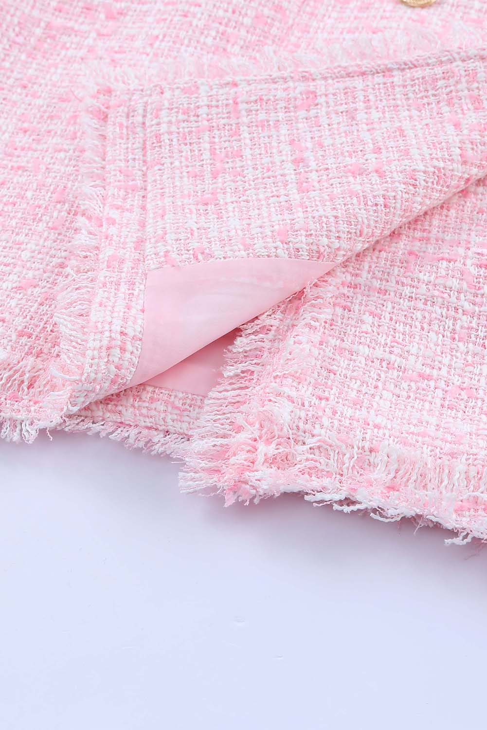Pink Frayed Edge Double Breasted Tweed Vest Dress Mini Dresses JT's Designer Fashion