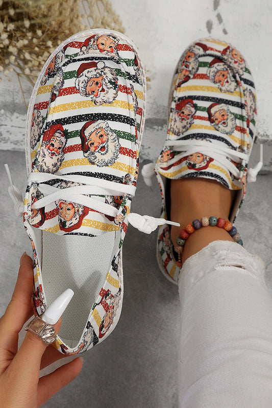 White Santa Claus Striped Print Slip On Shoes Women's Shoes JT's Designer Fashion