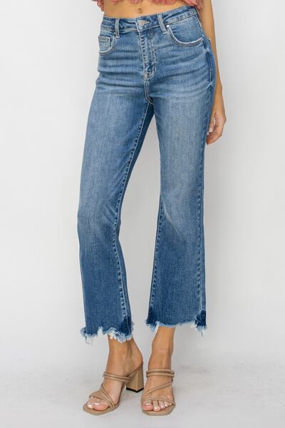RISEN High Waist Raw Hem Flare Jeans Jeans JT's Designer Fashion
