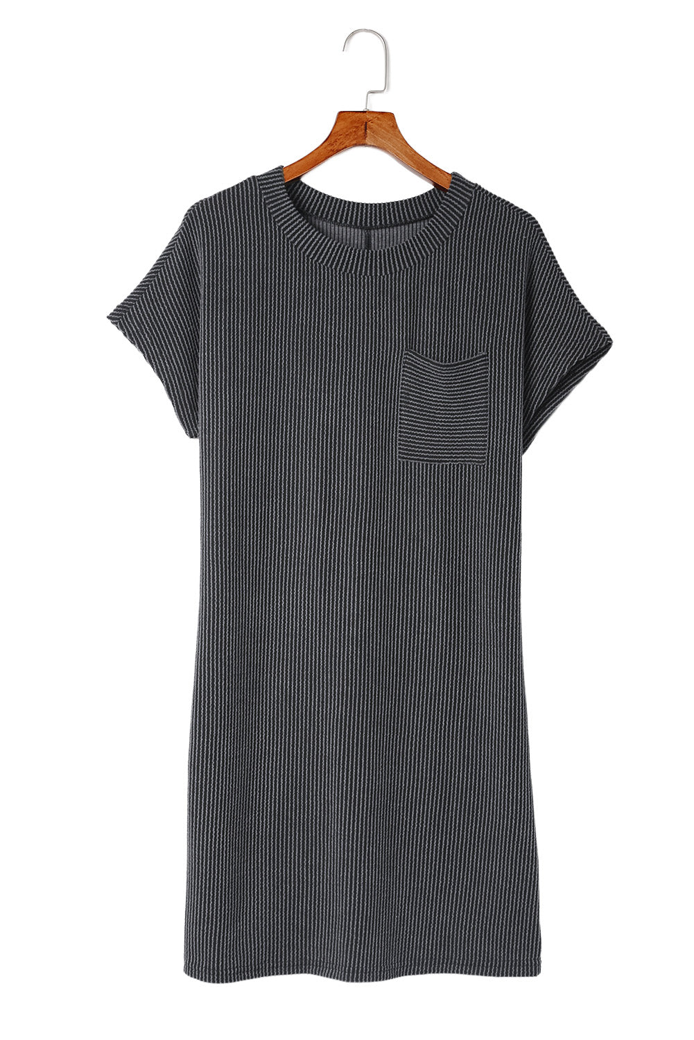 Gray Striped Ribbed Knit T-shirt Shift Dress T Shirt Dresses JT's Designer Fashion