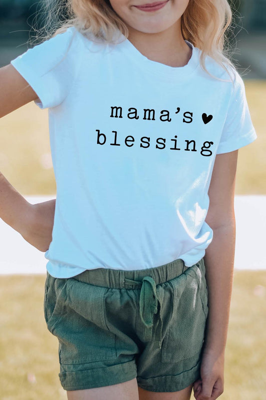 White Family Matching Mama's Blessing Printed Girl's T Shirt White 95%Polyester+5%Elastane Family T-shirts JT's Designer Fashion