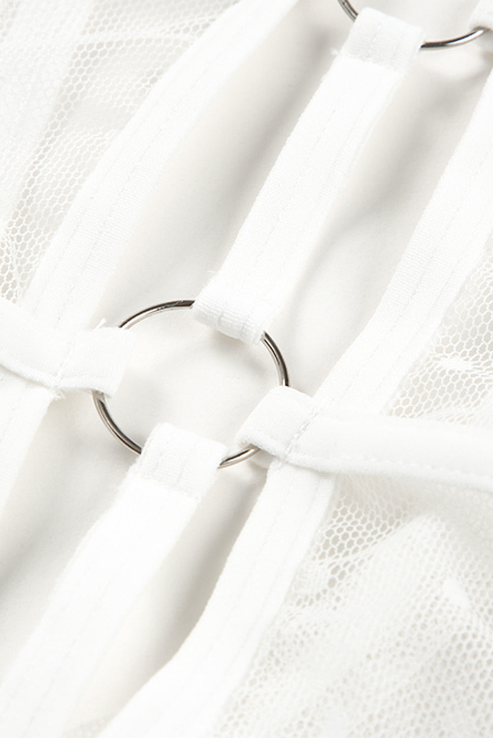 White Lace High Neck O Ring Detail Dotty Mesh Teddy Teddy Lingerie JT's Designer Fashion