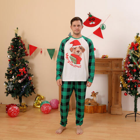 Men MERRY CHRISTMAS Graphic Top and Plaid Pants Set Green Family Sets JT's Designer Fashion