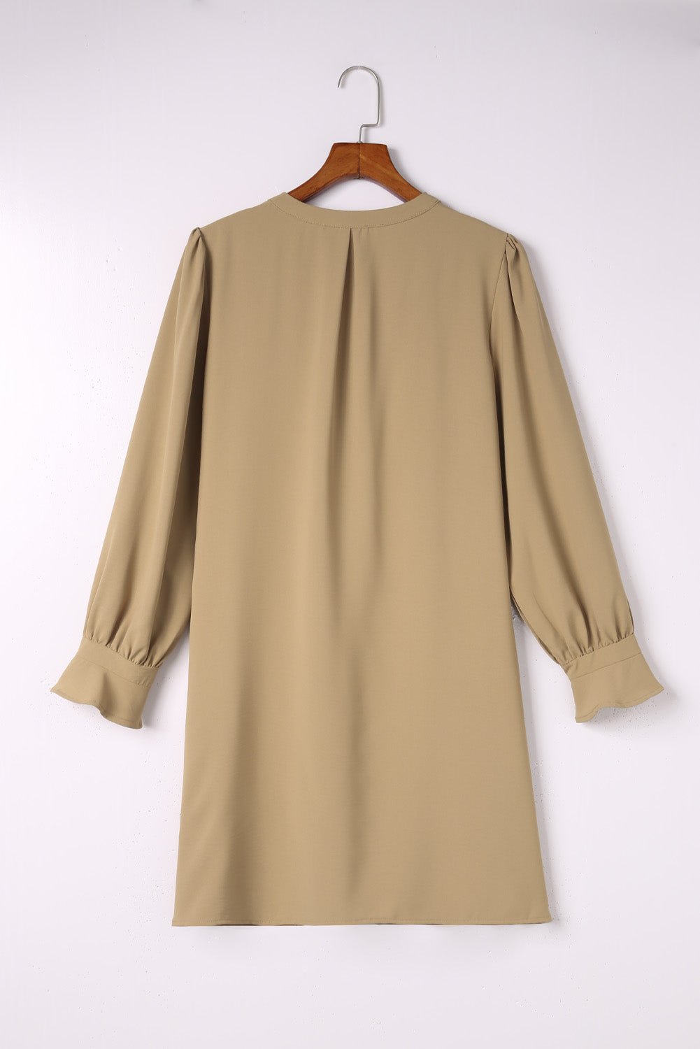 Apricot Split V Neck Ruffled Sleeves Shirt Dress Mini Dresses JT's Designer Fashion