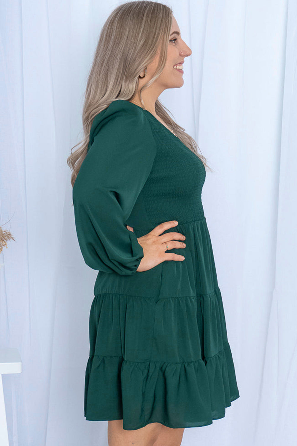 Green Plus Size Puff Sleeve Smocked Tiered Dress Plus Size Dresses JT's Designer Fashion