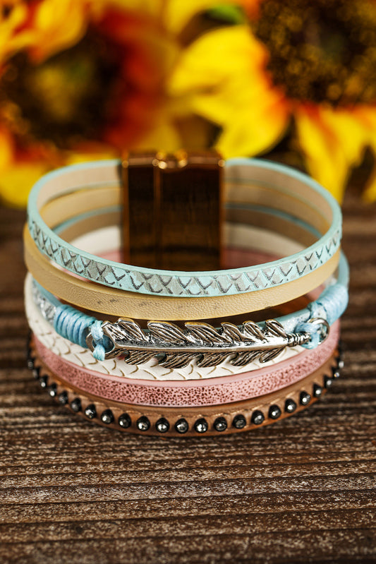 Multicolour Alloy Rhinestone Decor Multi-layer PU Bracelet Jewelry JT's Designer Fashion