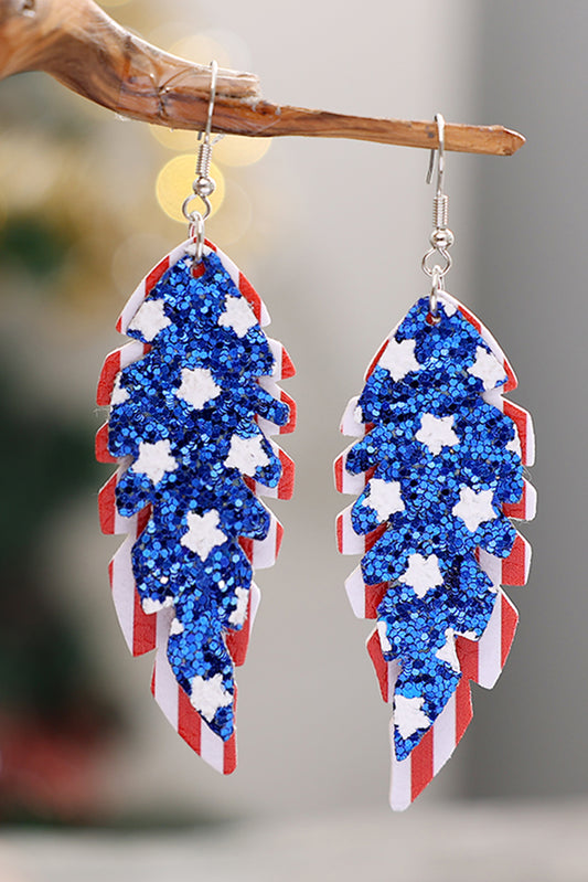 Blue Sequin Stars and Stripes Flag Inspired Earrings Jewelry JT's Designer Fashion