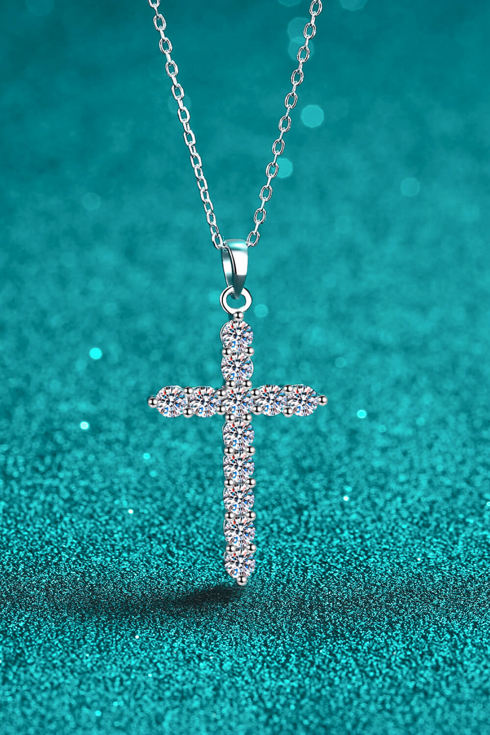 925 Sterling Silver Cross Moissanite Necklace Silver One Size Jewelry JT's Designer Fashion