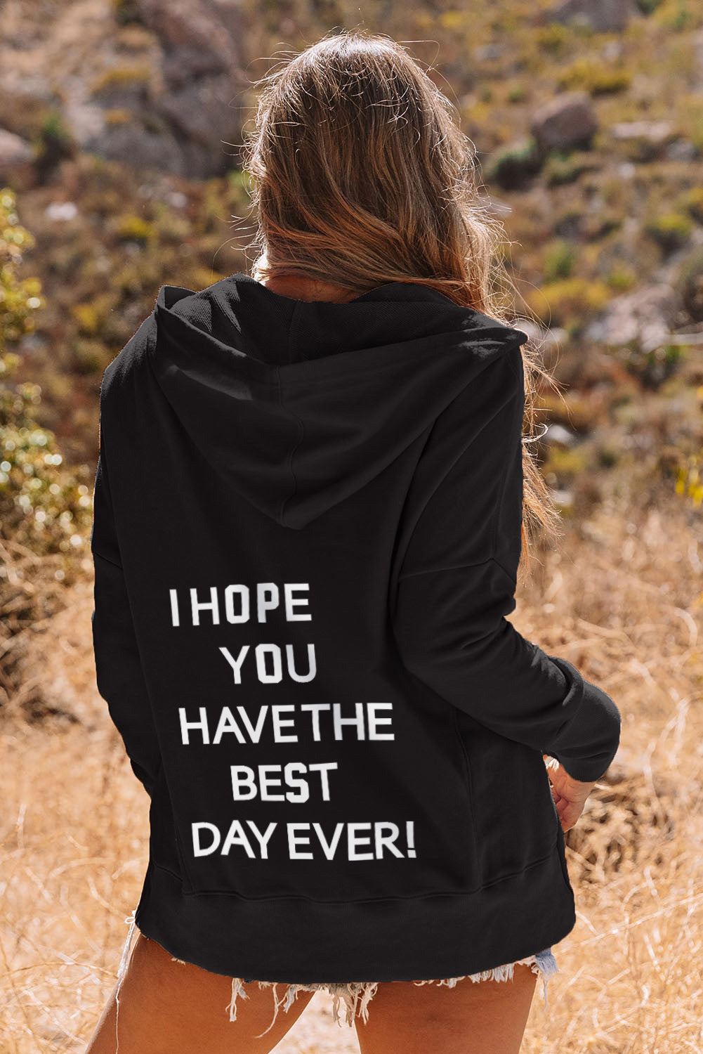 Black Best Wish Slogan Graphic Henley Hoodie Graphic Sweatshirts JT's Designer Fashion