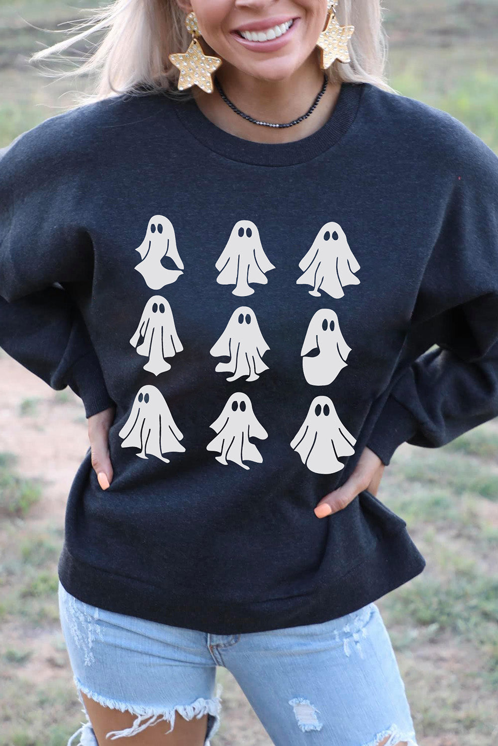 Black Diverse Halloween Ghost Printed Sweatshirt Graphic Sweatshirts JT's Designer Fashion