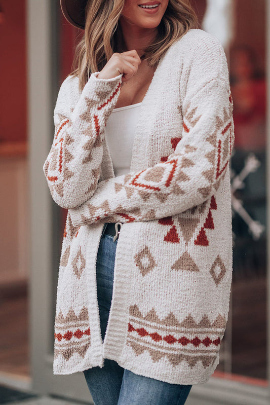 Snow White Aztec Pattern Open Knitted Sweater Cardigan Pre Order Sweaters & Cardigans JT's Designer Fashion