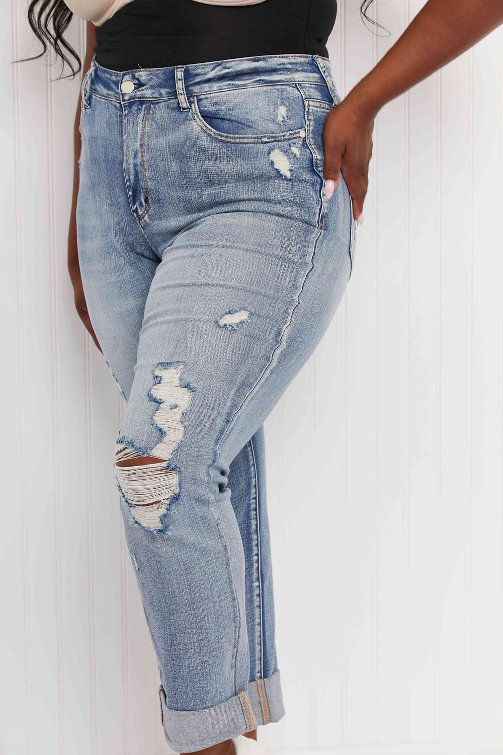 Judy Blue Fiona Full Size Double Cuffed Boyfriend Jeans Jeans JT's Designer Fashion