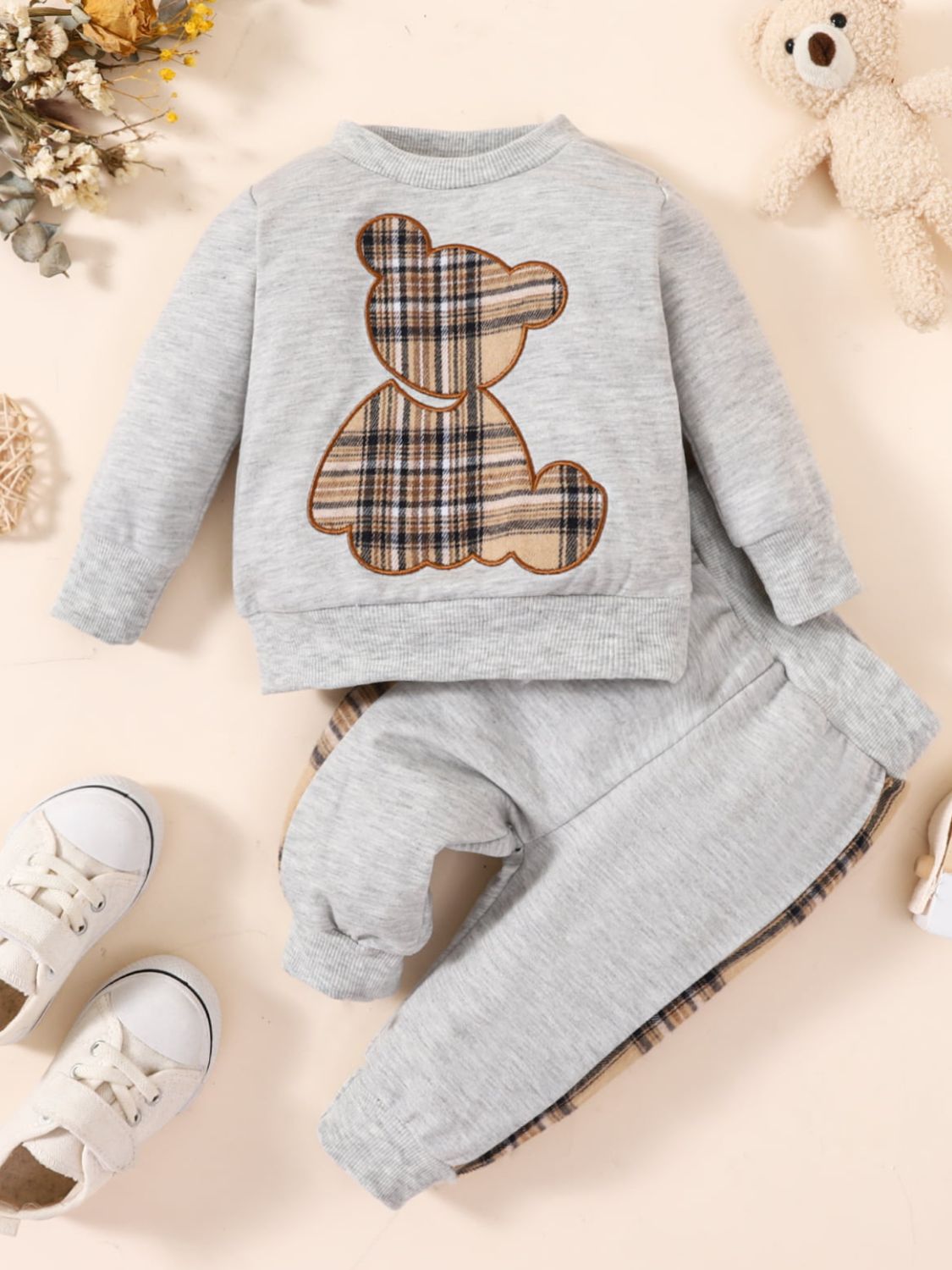 Baby Bear Graphic Sweatshirt and Joggers Set Gray Baby JT's Designer Fashion