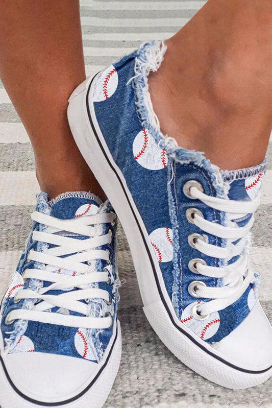 Sky Blue Casual Baseball Print Lacing Up Sneakers Women's Shoes JT's Designer Fashion