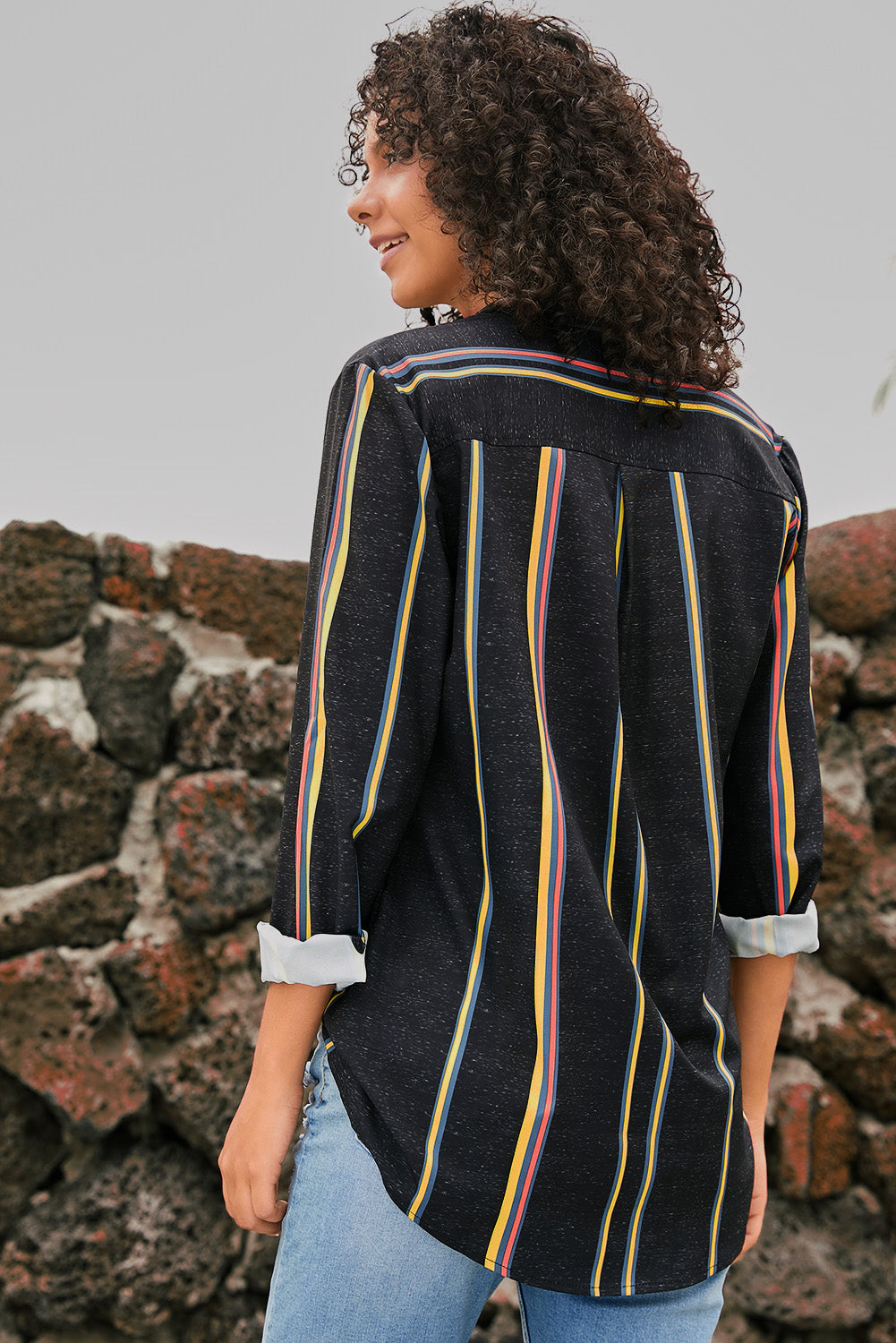 Yellow Charcoal Striped Modern Women Shirt Blouses & Shirts JT's Designer Fashion