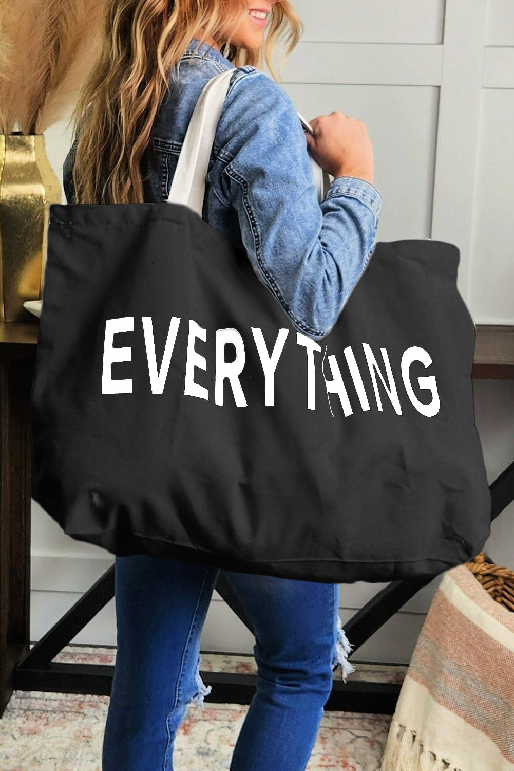 Huge Everything Print Canvas Tote Bag Bags JT's Designer Fashion