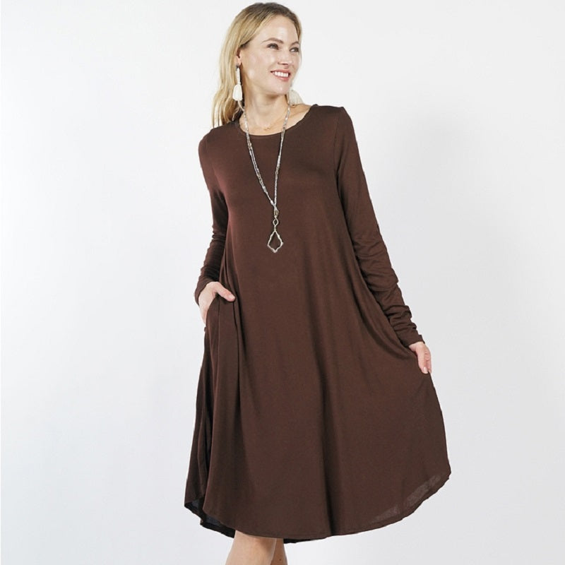 Plus Size Sexy Slinky Pocket Midi Dress Brown Plus Size Dresses JT's Designer Fashion