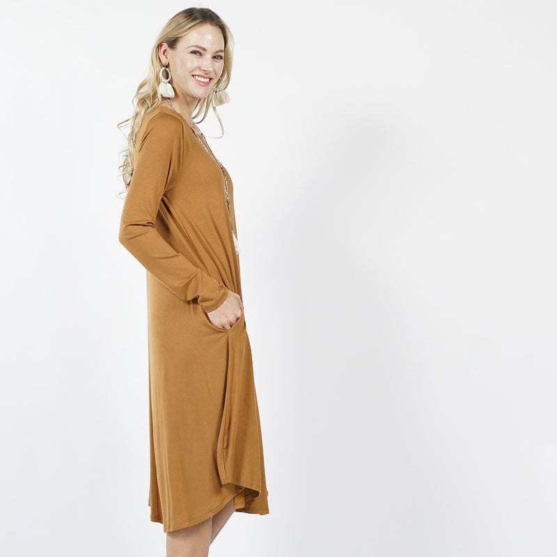 Plus Size Sexy Slinky Pocket Midi Dress Coffee Plus Size Dresses JT's Designer Fashion