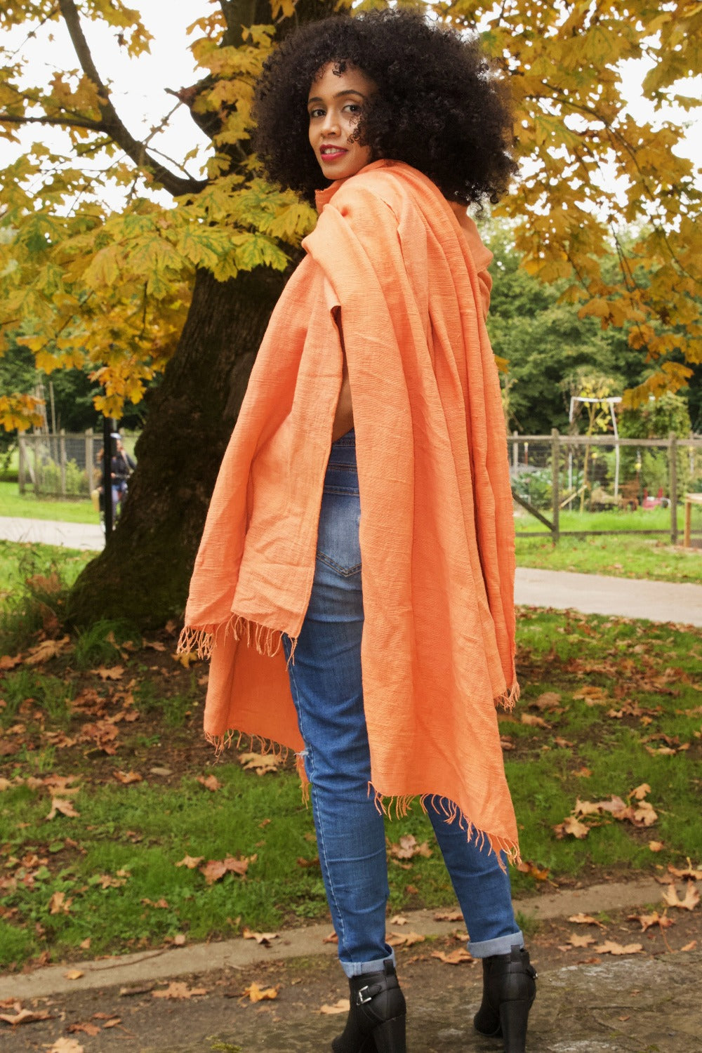 African Handspun Gabi Textile Tangerine Scarves JT's Designer Fashion