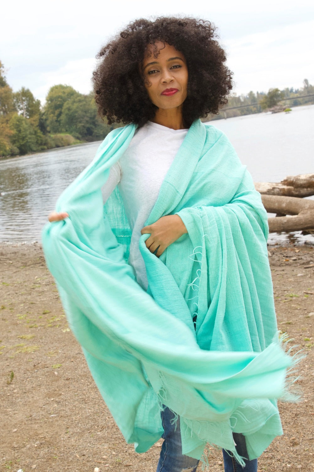 African Handspun Gabi Textile Cyan Scarves JT's Designer Fashion