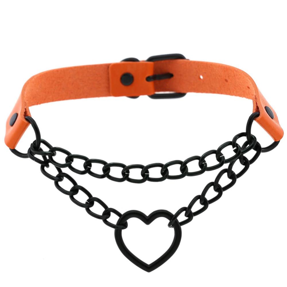 Funky Punk Love Heart Chain Choker orange Necklaces JT's Designer Fashion