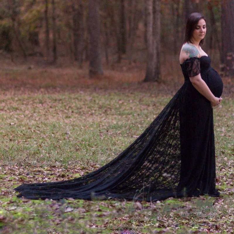Lace Maternity Maxi Dress With Train black Maternity Dresses JT's Designer Fashion