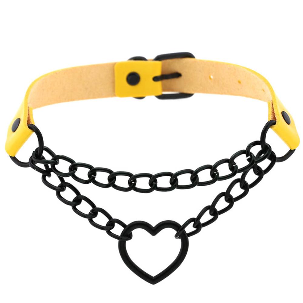 Funky Punk Love Heart Chain Choker yellow Necklaces JT's Designer Fashion