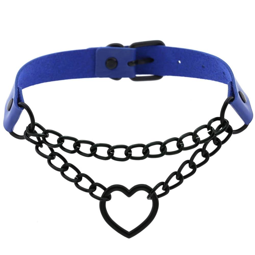 Funky Punk Love Heart Chain Choker blue Necklaces JT's Designer Fashion