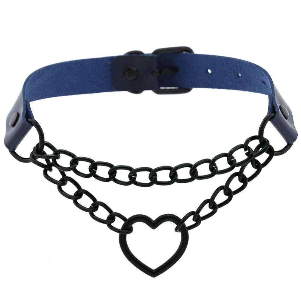 Funky Punk Love Heart Chain Choker navy Necklaces JT's Designer Fashion