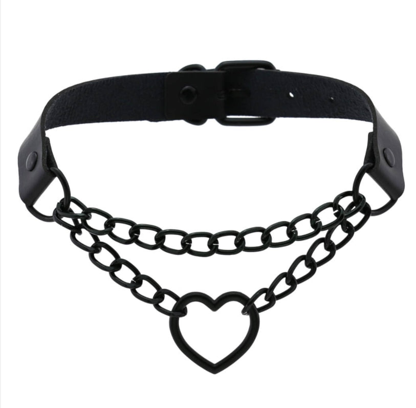 Funky Punk Love Heart Chain Choker black Necklaces JT's Designer Fashion