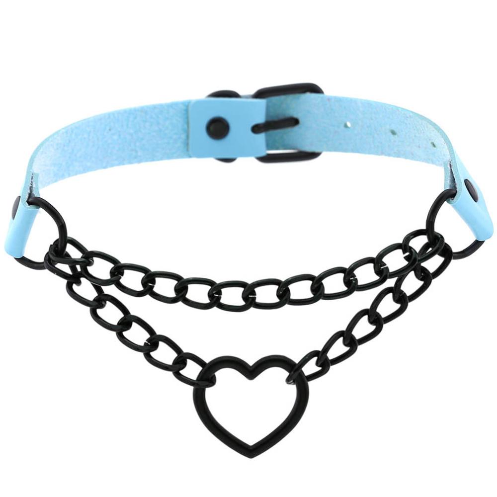 Funky Punk Love Heart Chain Choker light blue Necklaces JT's Designer Fashion