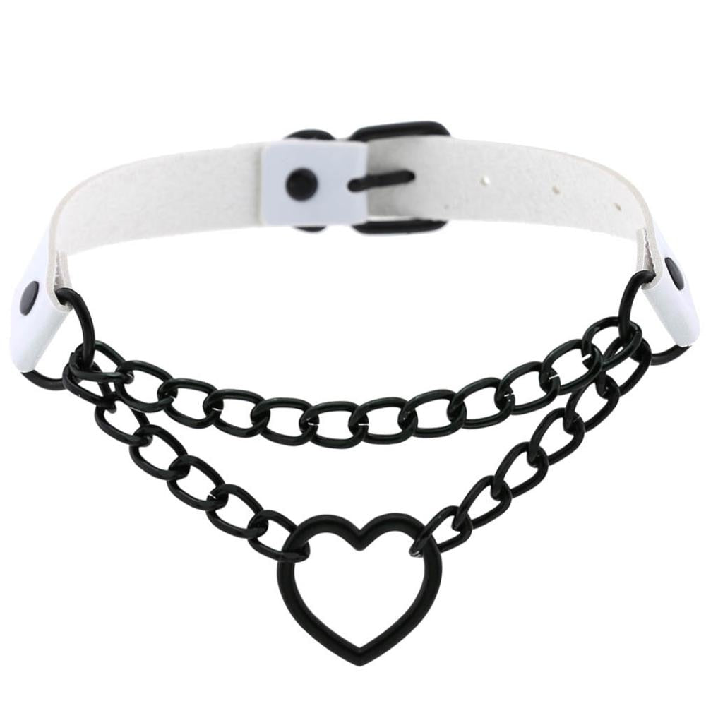 Funky Punk Love Heart Chain Choker white Necklaces JT's Designer Fashion
