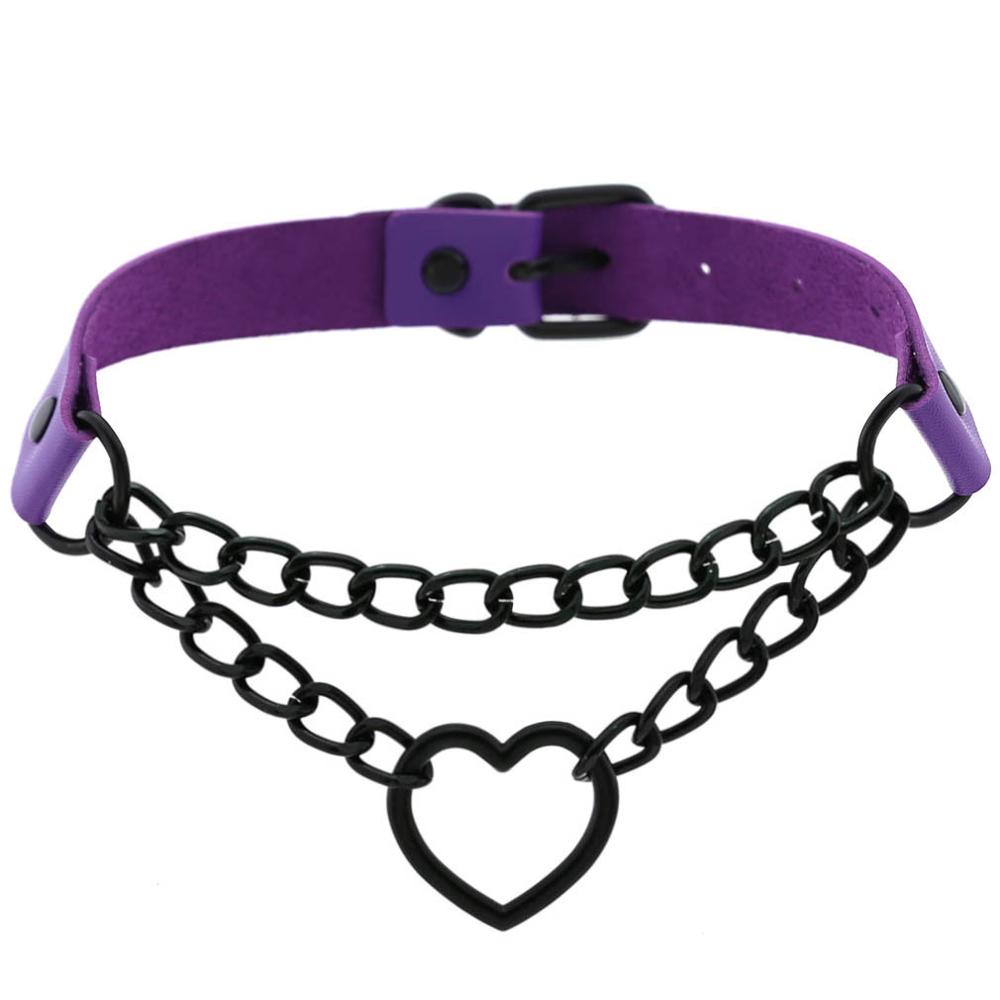 Funky Punk Love Heart Chain Choker purple Necklaces JT's Designer Fashion