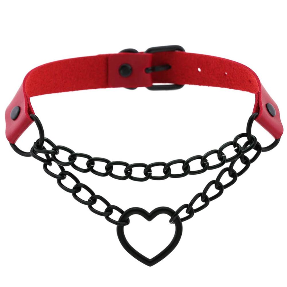 Funky Punk Love Heart Chain Choker red Necklaces JT's Designer Fashion