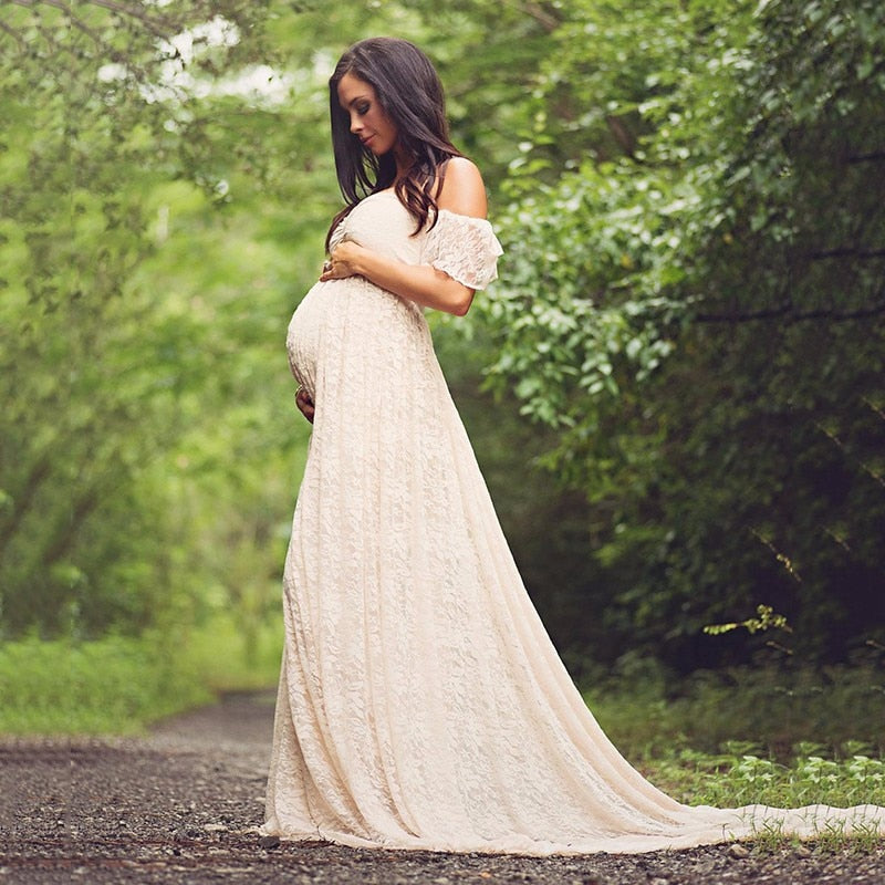 Lace Maternity Maxi Dress With Train Maternity Dresses JT's Designer Fashion
