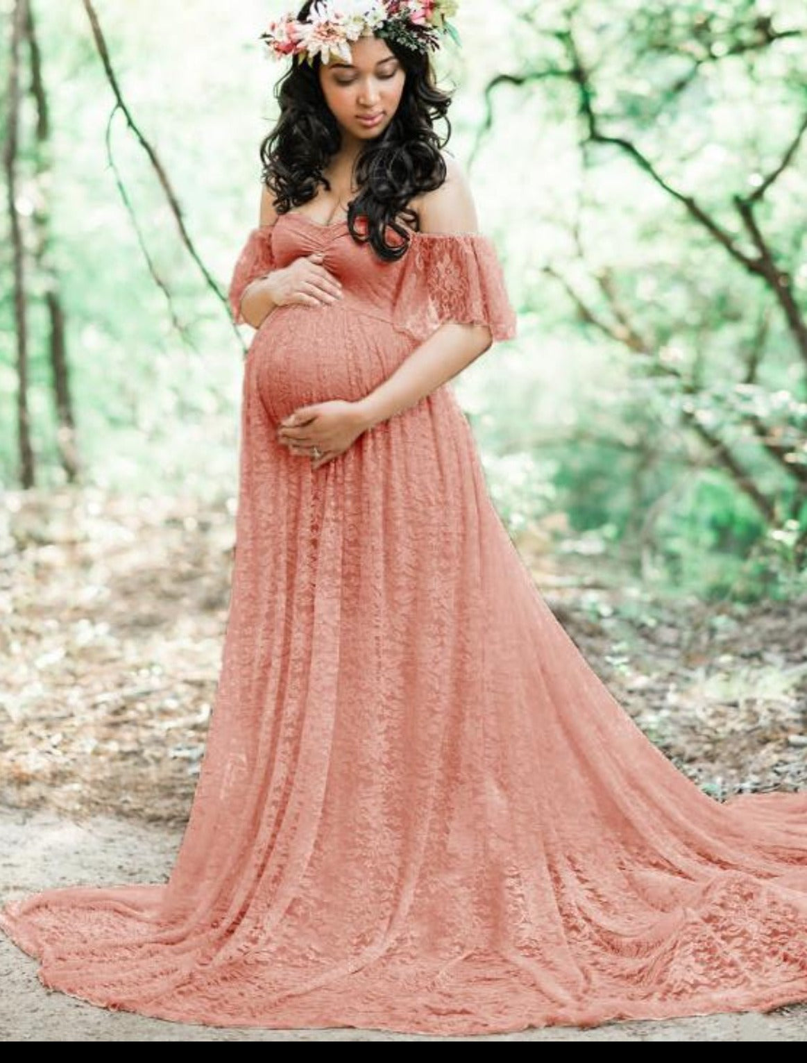 Lace Maternity Maxi Dress With Train Rouge Maternity Dresses JT's Designer Fashion