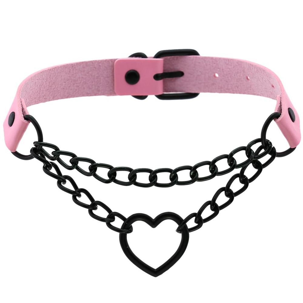 Funky Punk Love Heart Chain Choker pink Necklaces JT's Designer Fashion